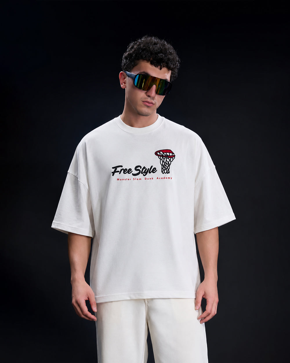 Men's "Freestyle" Basketball Oversized T-Shirt – White -H2