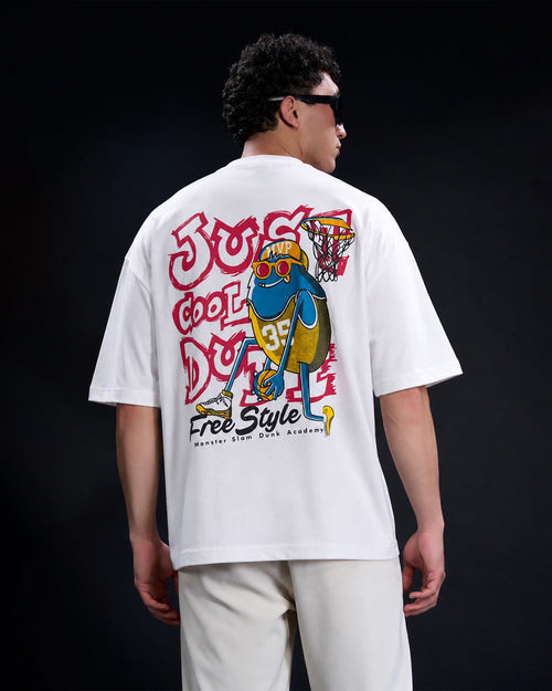 Men's "Freestyle" Basketball Oversized T-Shirt – White -H2