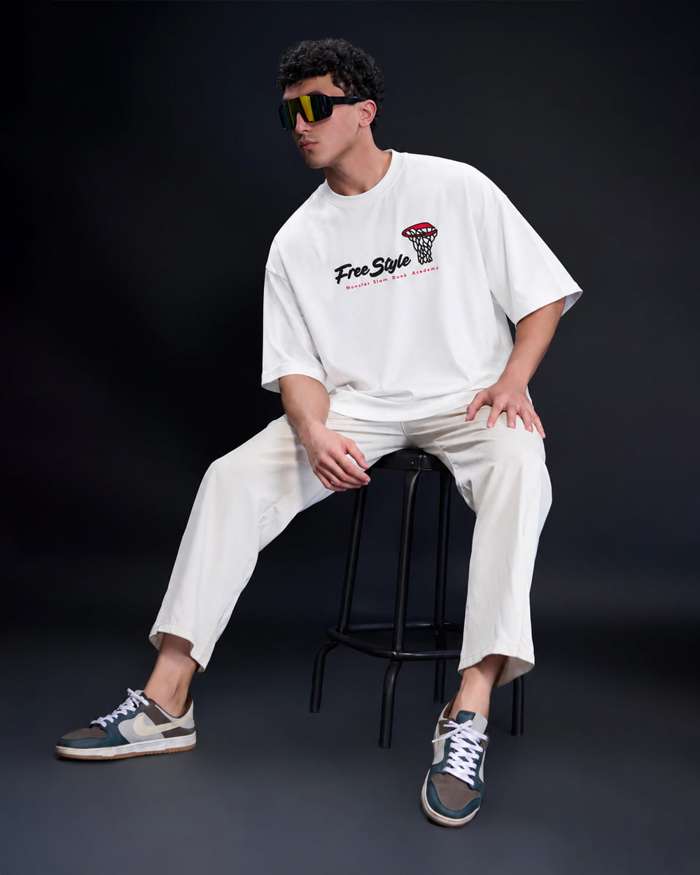 Men's "Freestyle" Basketball Oversized T-Shirt – White -H2