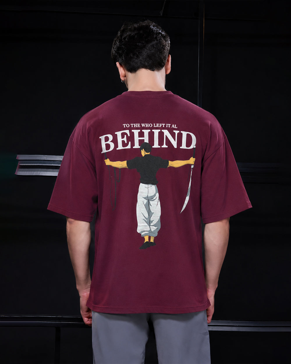 Men's "BEHIND" Oversized T-Shirt – Maroon