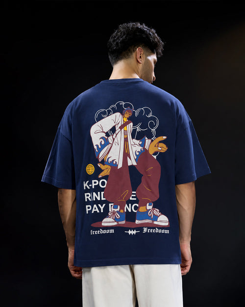 Men's "K-POP" Oversized T-Shirt – Navy Blue